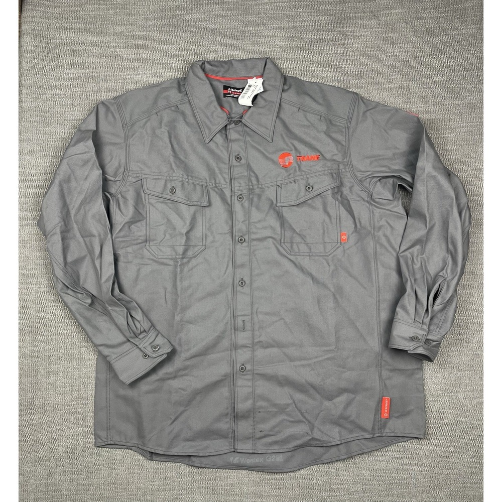 Bulwark FR IQ Series Work Shirt Mens XL Gray Flame Resistant Trane Logo QS40GY